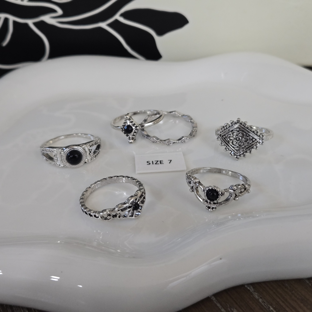 💍 Silver Gothic Ring Set Size 7 | Valentine's Day Gift For Her | 6 Piece NWOT